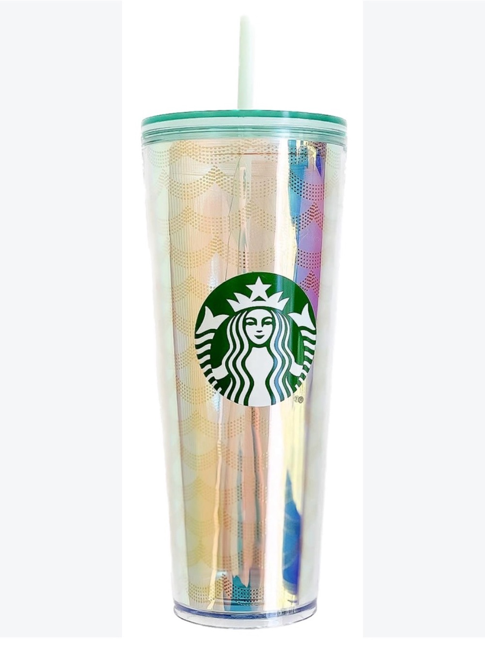 Starbucks Iridescent Green Logo Cold Cup Tumbler with Straw - Green